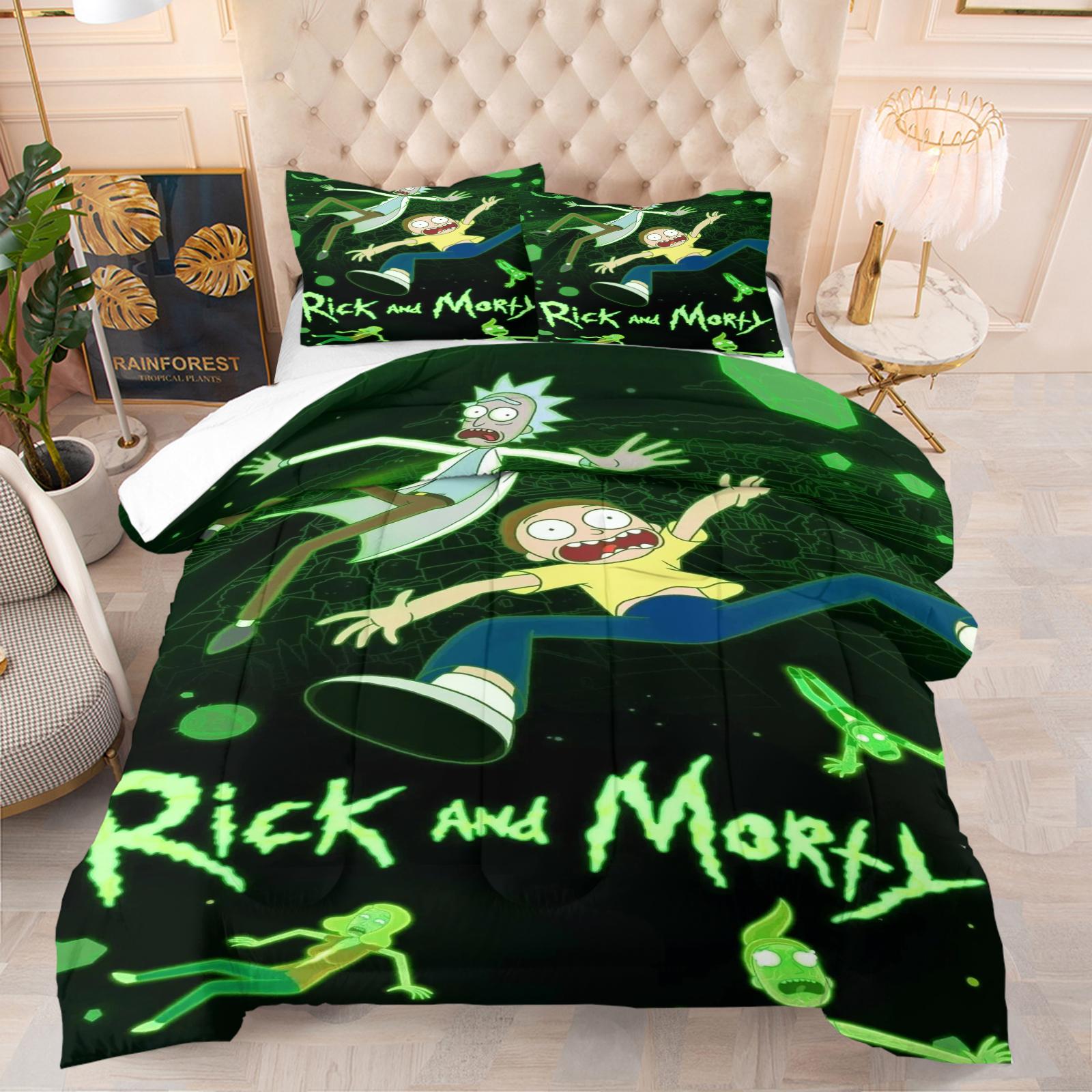 Rick and Morty Quilt Bedding Set, Soft Comfortable Durable, Includes 1 Blanket and 1 or 2 Pillowcases Without Pillows, Kids and Teens Bedroom Gift