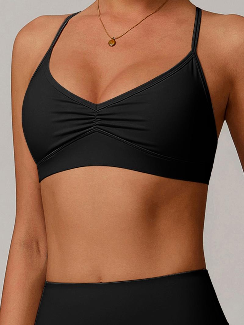 Women's Quick-Dry V-Neck Yoga Bra, Cross Back Ruched Sports Bras, Running Fitness Underwear, Comfortable and Breathable Workout Tops, Gym Sports Bra