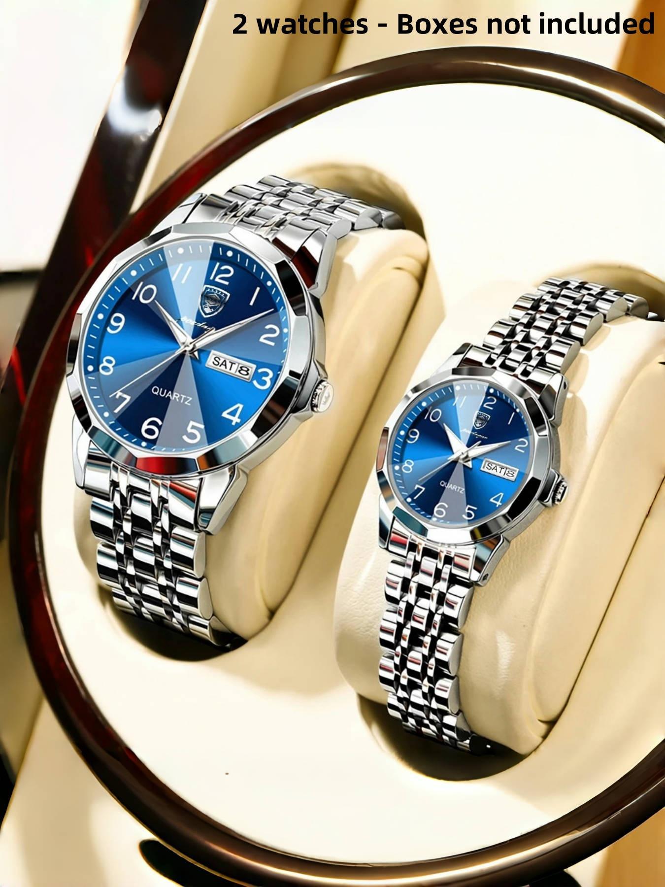 POEDAGAR Fashion Couple Watch Trendy Original Couple Watch Waterproof Night Light Date Weekly Calendar Quartz Watch Fashionable Watches Daily Matching Festival Birthday Gift