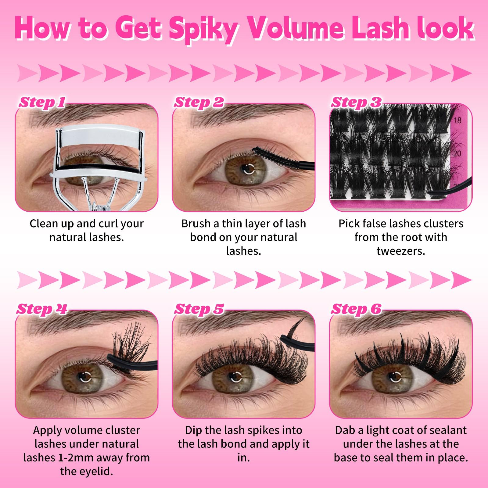 LASH SKYQD 472pcs 4 Styles D Curl False Eyelash Cluster Kit, Bottom/Spike/Mega 100D/Mega 80D Volume Lash Extensions Kit With Lash Bond and Seal Tweezers, Perfect for Beginners & Proficient, DIY at Home Easily, Easy Apply for Makeup Daily