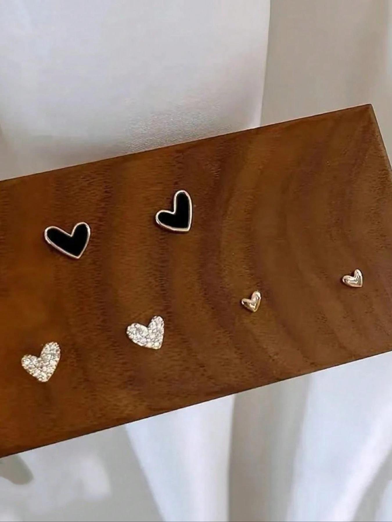 3 Pairs Rhinestone Heart Dangle Earrings Set, Cute Daily Jewelry for Women, Fashionable Ear Studs, Perfect Gift Idea