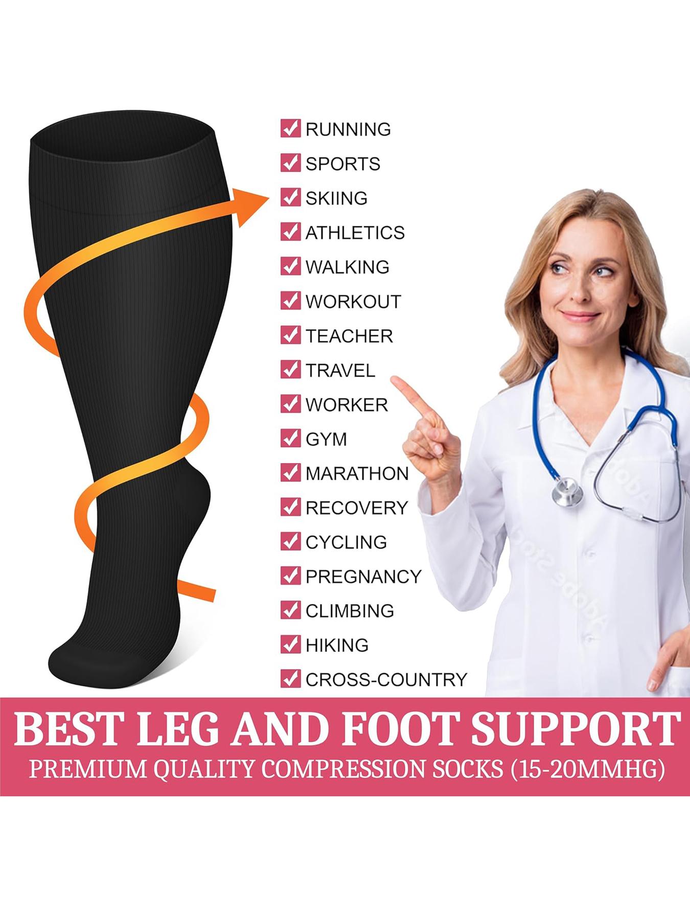 Women's Plus Size Compression Socks, Sports Running Socks for Circulation, Nurses, Pregnant Women, Sports Socks for Women