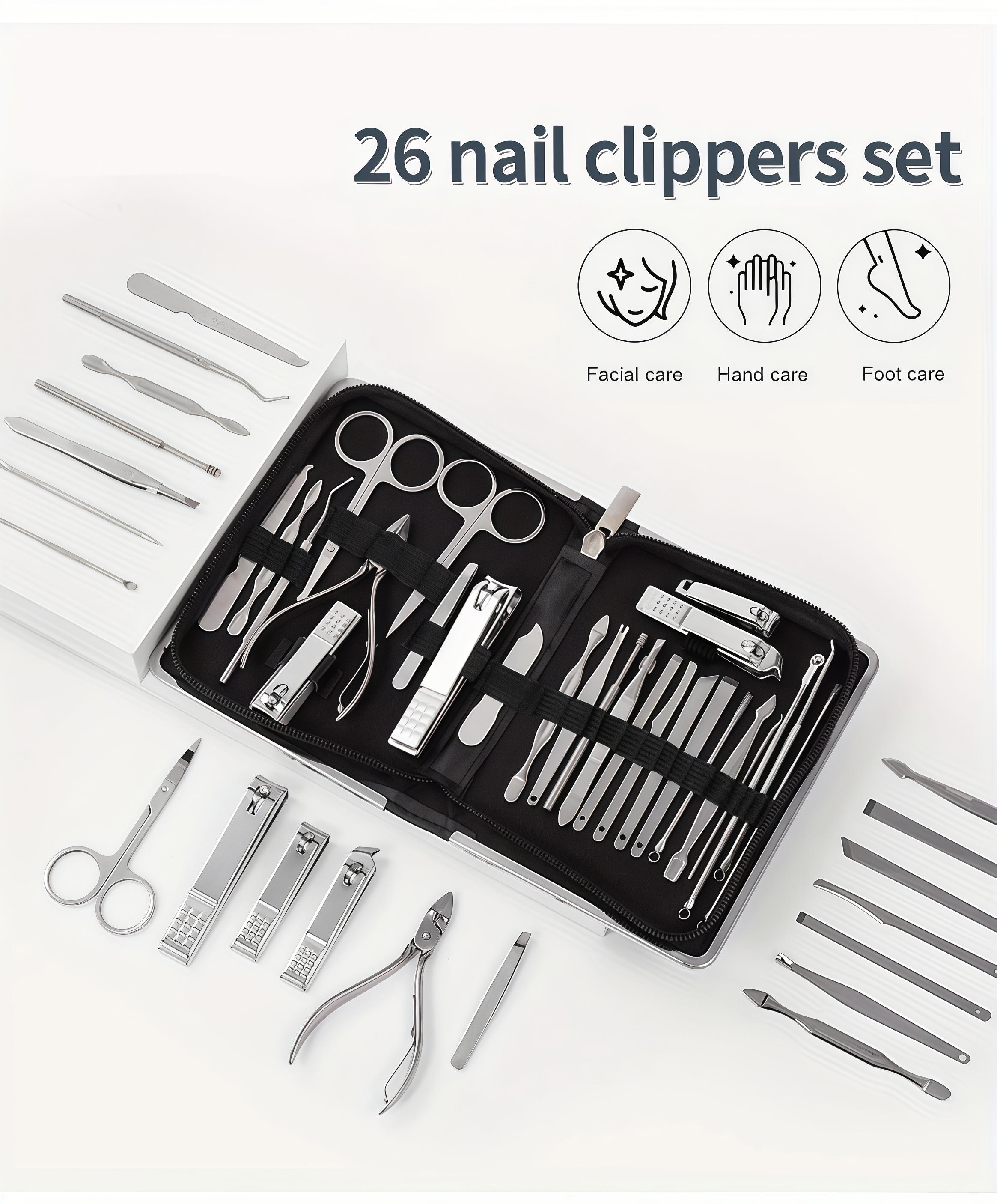 Deluxe 42/26/9PCS Multi-Functional Stainless Steel Manicure Personal Care Set - Professional Household Nail & Pedicure Kit for Women/Men w/Leather Zipper Case | Holiday Gift! Travel Grooming Tools Bag + Cuticle Nippers, Scissors, Ear Spoon, Nail Clippers