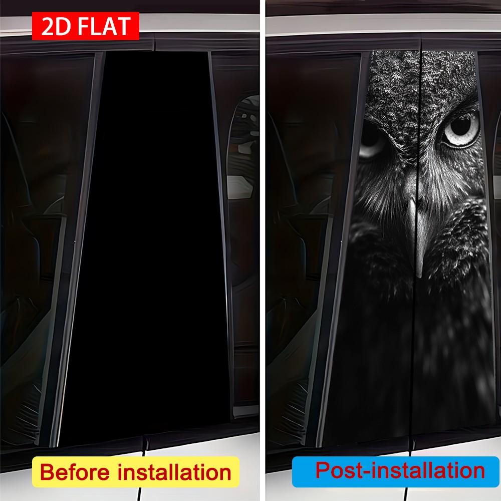 2 Sets Wild Monochrome Owl Car Pillar Stickers, Self-Adhesive PVC, Waterproof Scratch-Resistant, Car Exterior Decor Accessories