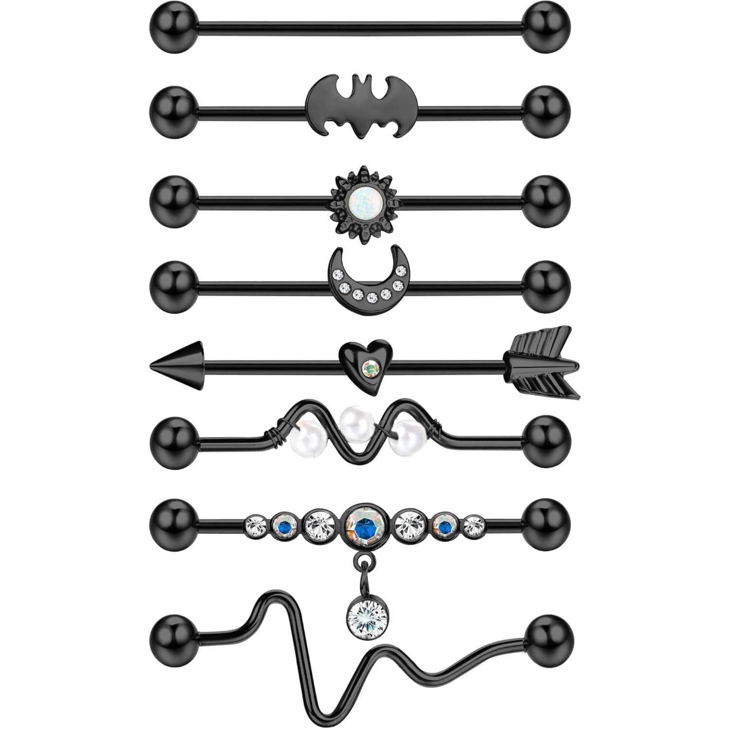 8Pcs 14G Industrial Barbell Earrings Stainless Steel Cartilage Earrings Industrial Body Piercing Jewelry for Women Men