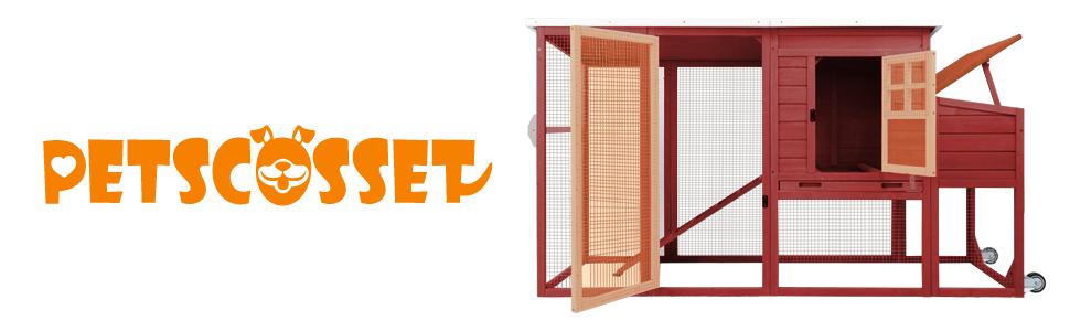 75" Chicken Coop Backyard with Wheels Nesting Box Waterproof Removable Tray and Ramp Large Hen House for 1-4 Chickens
