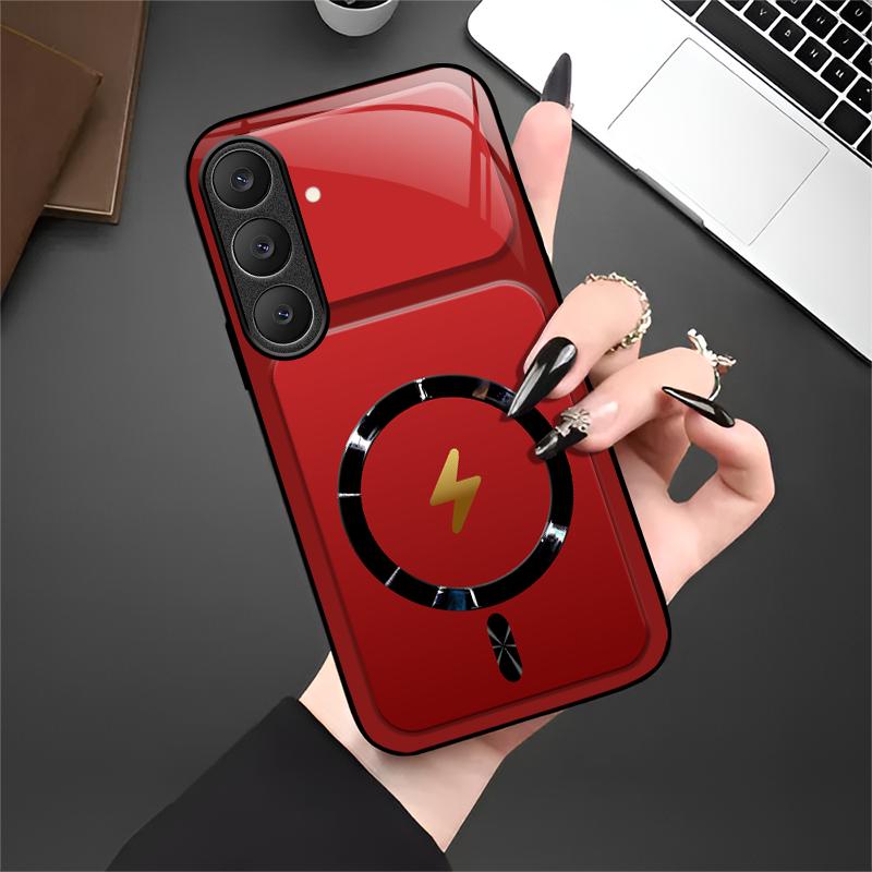 Lightning Bolt Design Gloss MagSafe Compatible Shockproof Protective Cover with Precision Magnet Ring for [Galaxy S25 Fe] 952