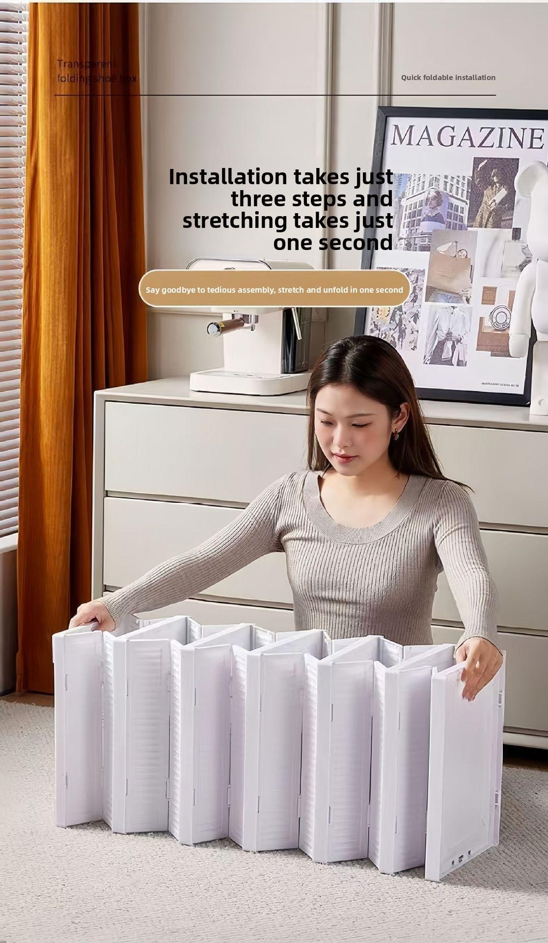 3/6 Installation-free folding shoe rack Transparent shoe storage box Shoe display cabinet Integrated moisture-proof, dustproof, durable and beautiful shoe cabinet Shoe rack