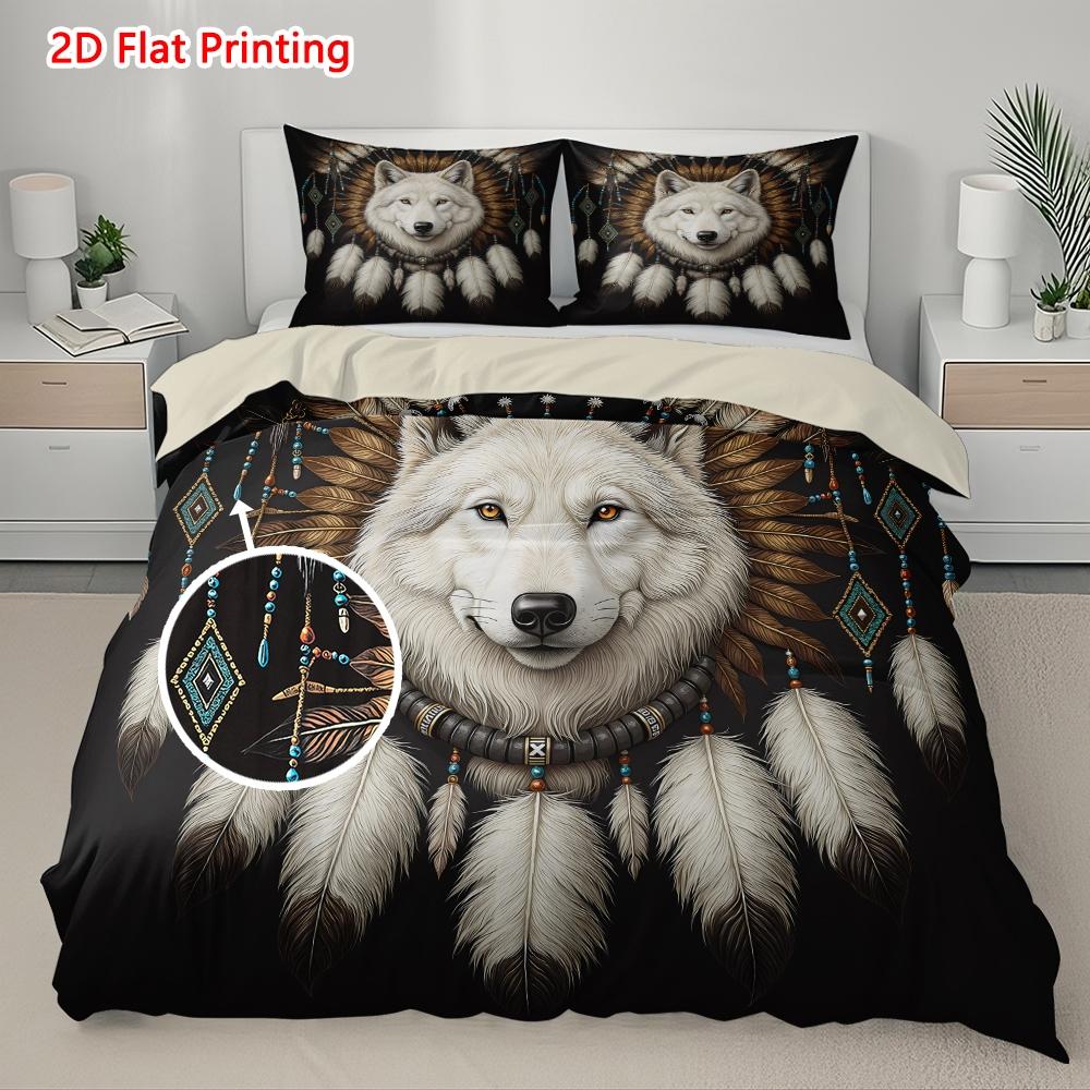 Wolf Pattern Bedding Set, Including 1 Count Bedspread & Pillowcase, Soft Comfortable Bedding Set for Bedroom, Comfy Bedding Set