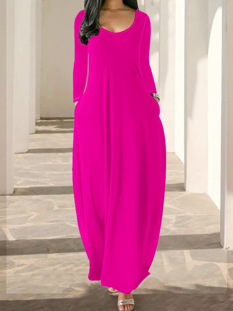 Women's Long Coffee Leopard Print Home Dress, Round Neck Long Sleeve Pocket Sleepwear, Soft Fabric All Seasons Casual Style