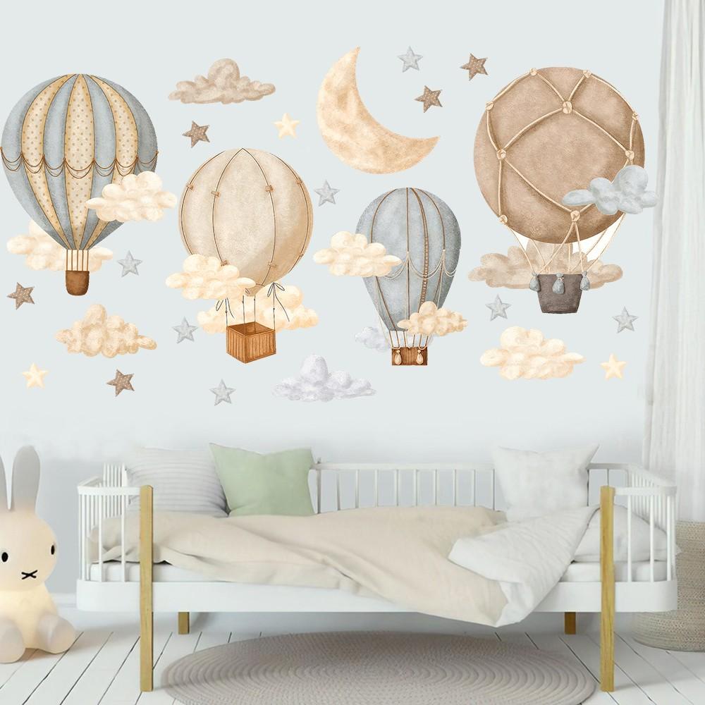 Cartoon Hot Air Balloon and Stars Wall Stickers, Moon Cloud Wall Stickers, Bedroom Home Decor, Fun and Stylish Room Accessories