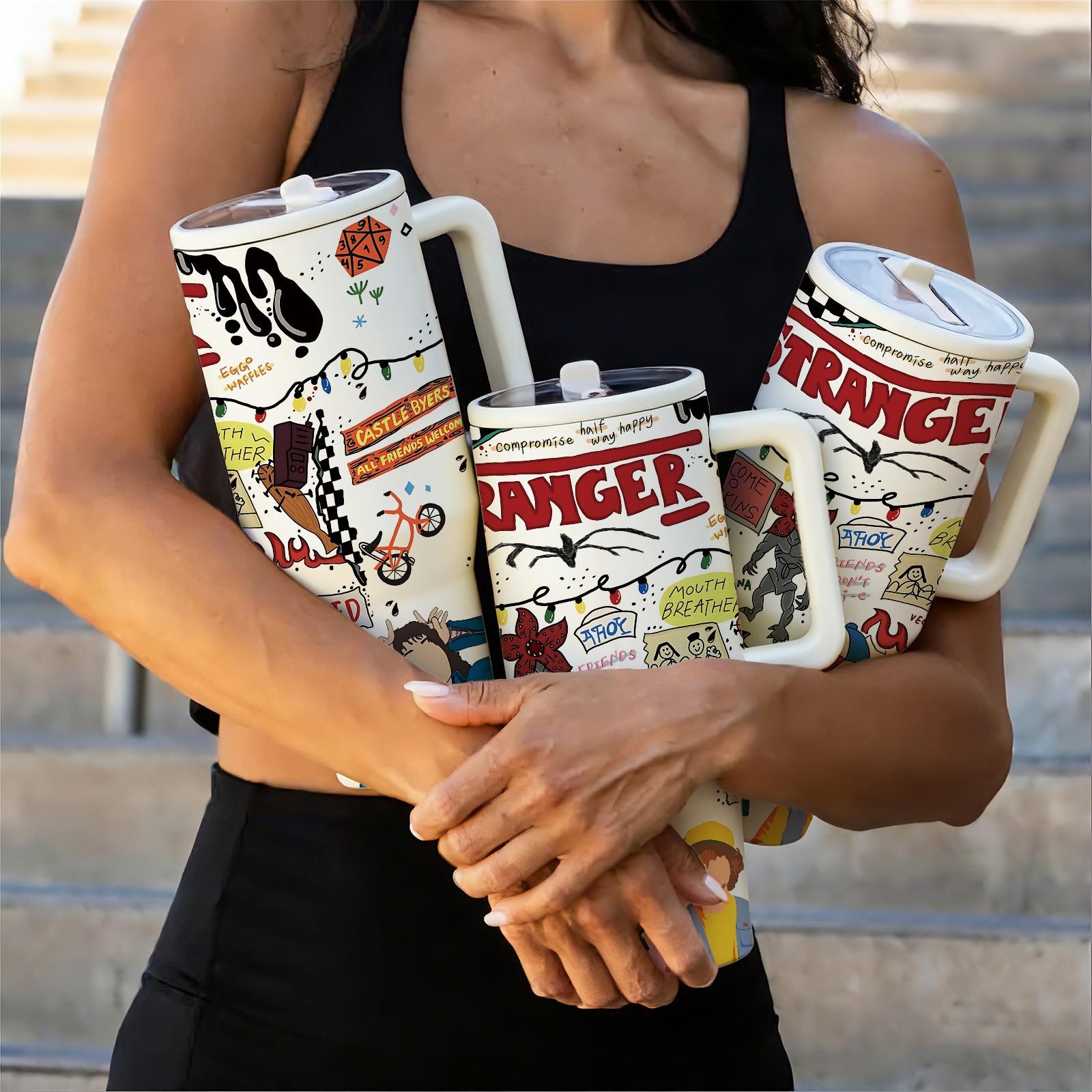 1 Pc 40oz Insulated Mug Tumbler, Double Wall Vacuum Cup, Leak-Proof Skinny Thermal Mug for Hot Cold Drinks, Keeps Hot 12 Hours Cold 24 Hours, Vintage Cartoon Art Style Gift for Women Men, Holiday Birthday Festival Office Daily Use