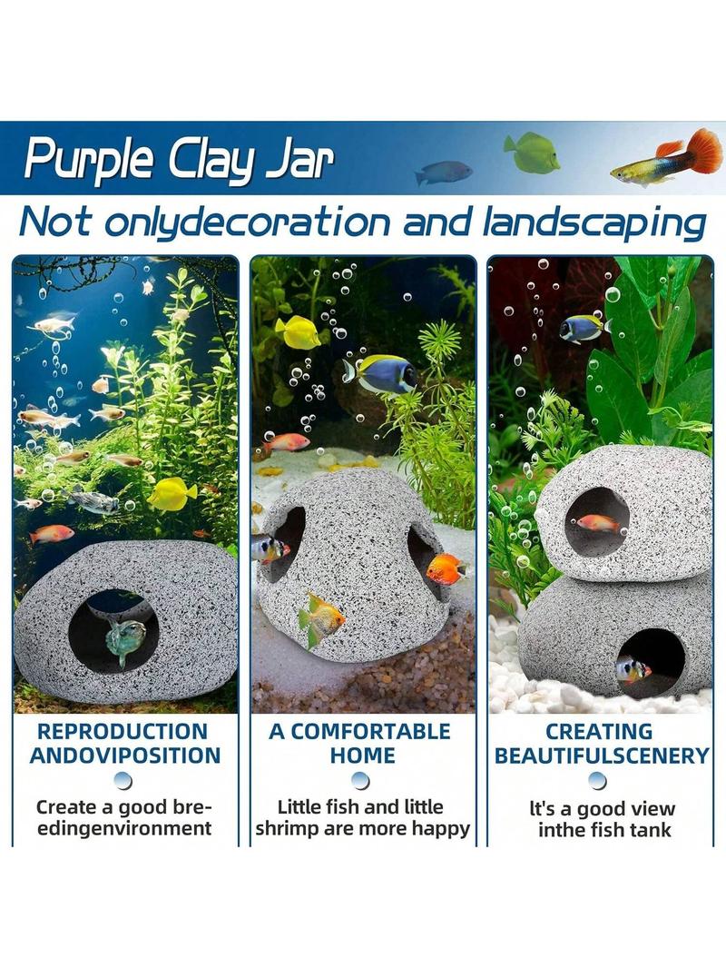 Aquarium Cave Rock Decoration Fish Tank Accessories, Hideaway Bowl for Shrimp Cichlid Small Fish, Decorative Stone House for Aquariums