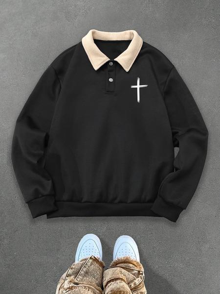 Unisex Graphic Print Polo Sweatshirt, Thick Vintage Style Fleece Pullover with Philippians 4:6 Quote, Streetwear Y2K Fashion