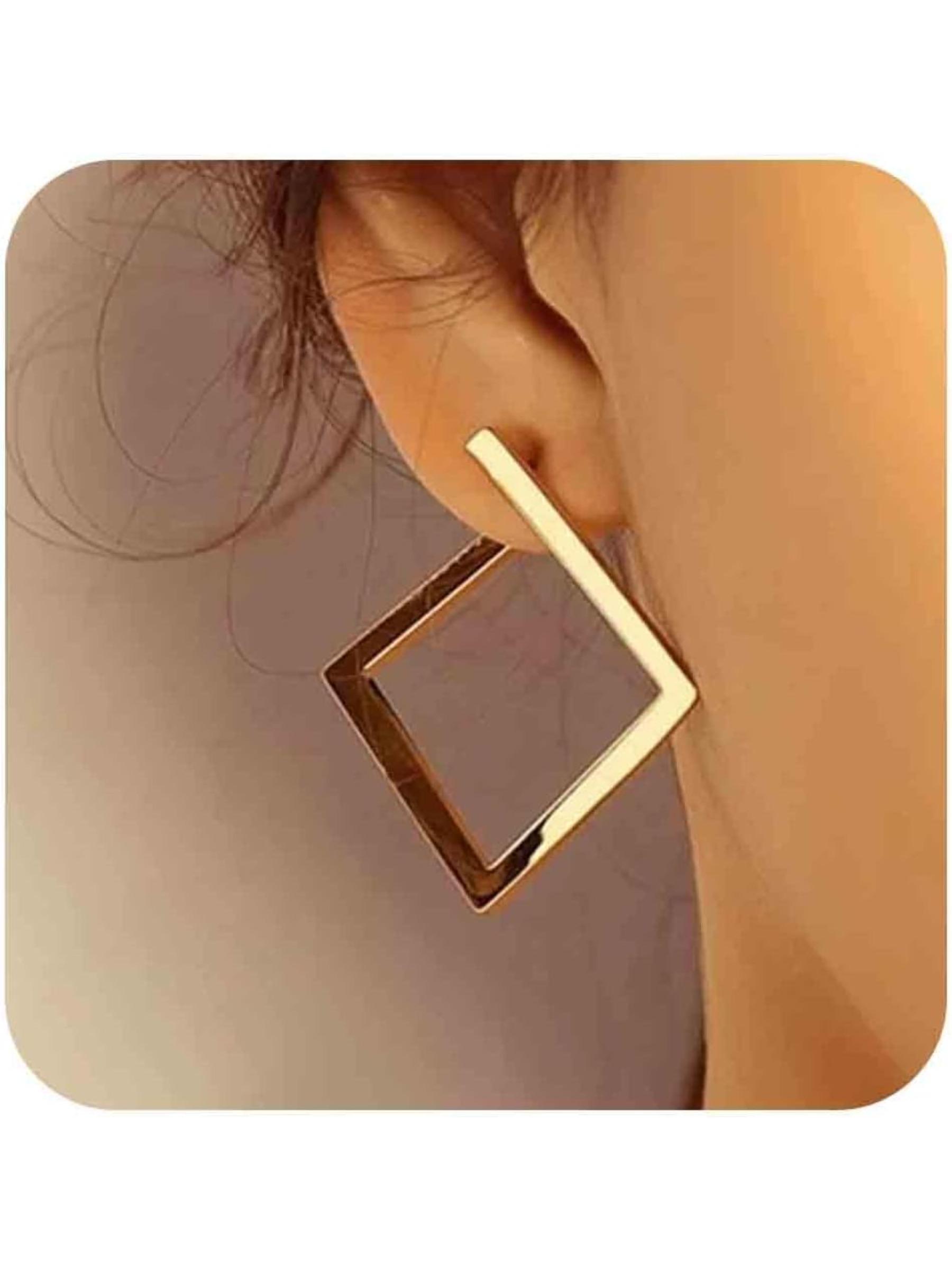 Vintage minimalist square earrings, irregular earrings, new exaggerated cool-style fashion earrings for women, open accessories, versatile for couples, best friends, dates and daily wear