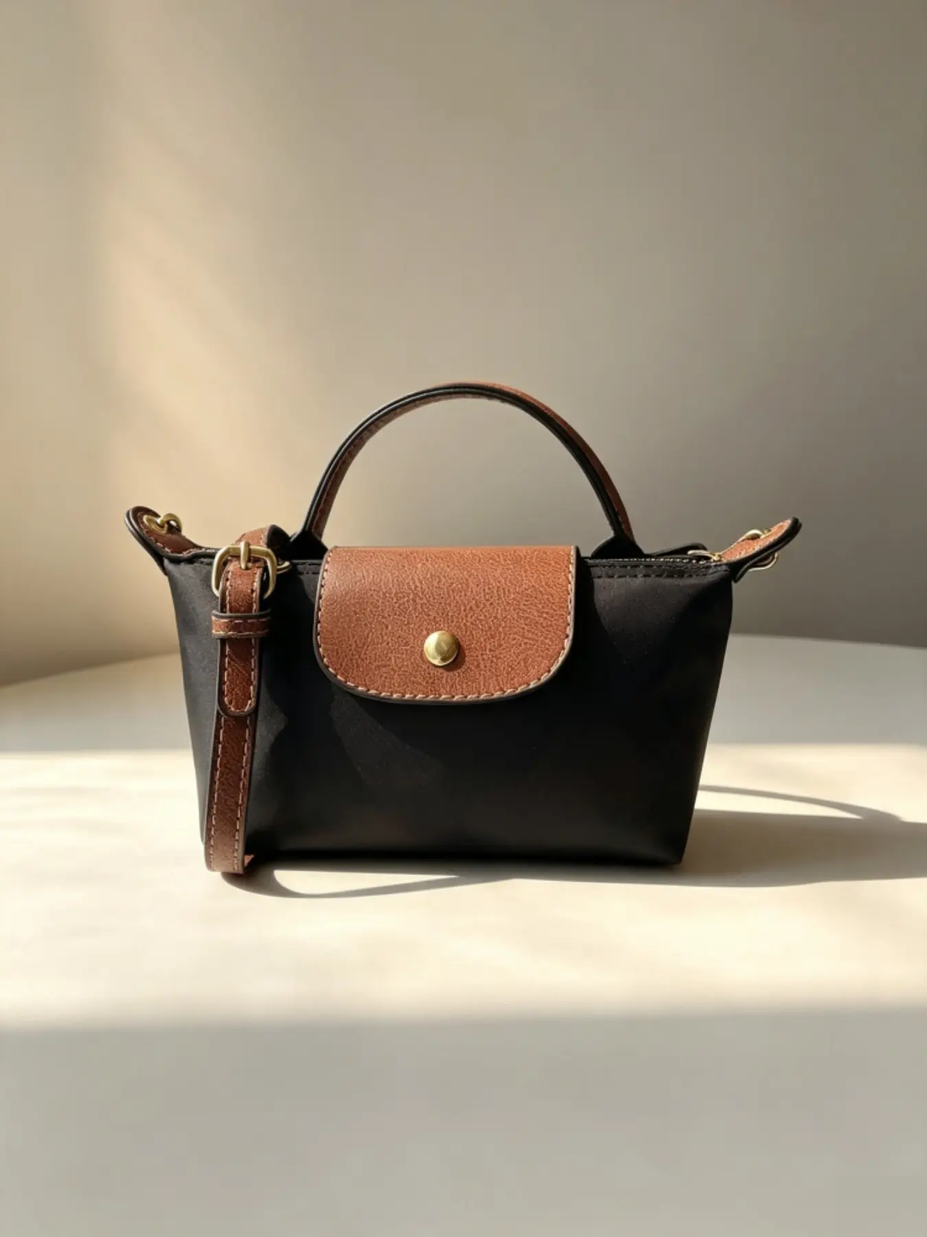 Ladies Small Nylon Crossbody Purse, Lightweight Top‑Handle Shoulder Bag with Leather Trim, Detachable Adjustable Strap, Mini Handbag for Shopping Travel Daily Outfit