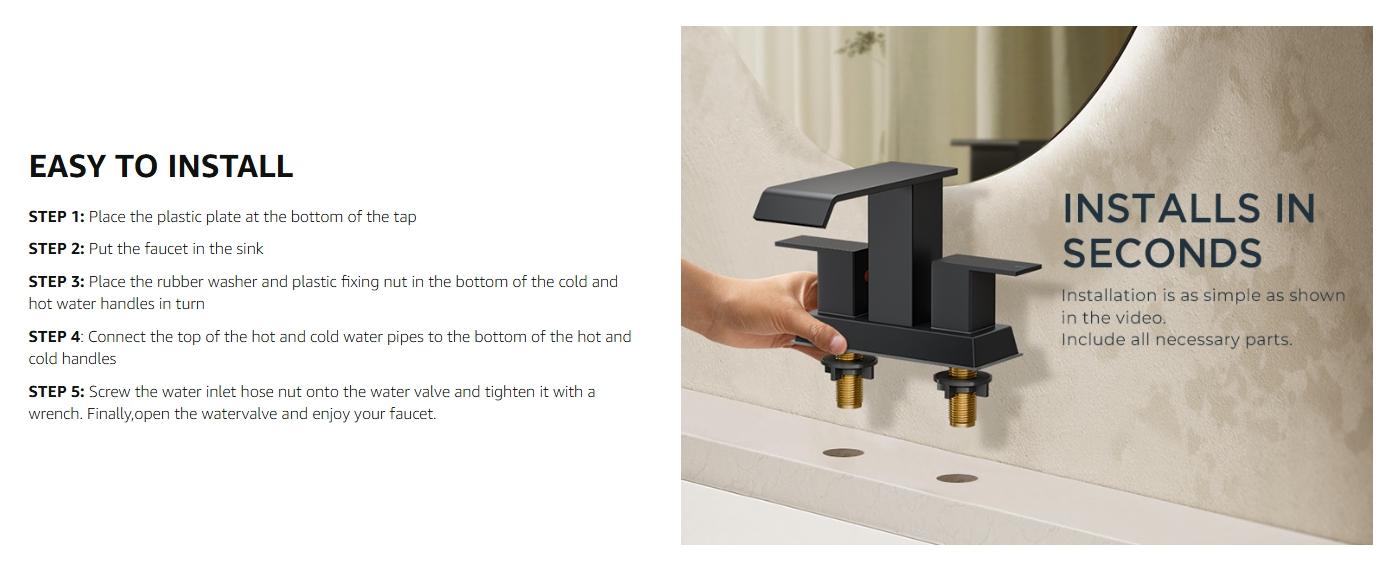 FORIOUS Waterfall Bathroom Faucets 3 Hole or 2 Hole, Centerset Faucet 4 Inch with Pop Up Drain and Hose, Faucet for Bathroom Sink Vanity RV 2 Handle FORIOUS Waterfall Bathroom Faucets 3 Hole or 2 Hole, Centerset Faucet 4 Inch with Pop Up Drain and Hose, Faucet for Bathroom Sink Vanity RV 2 Handle