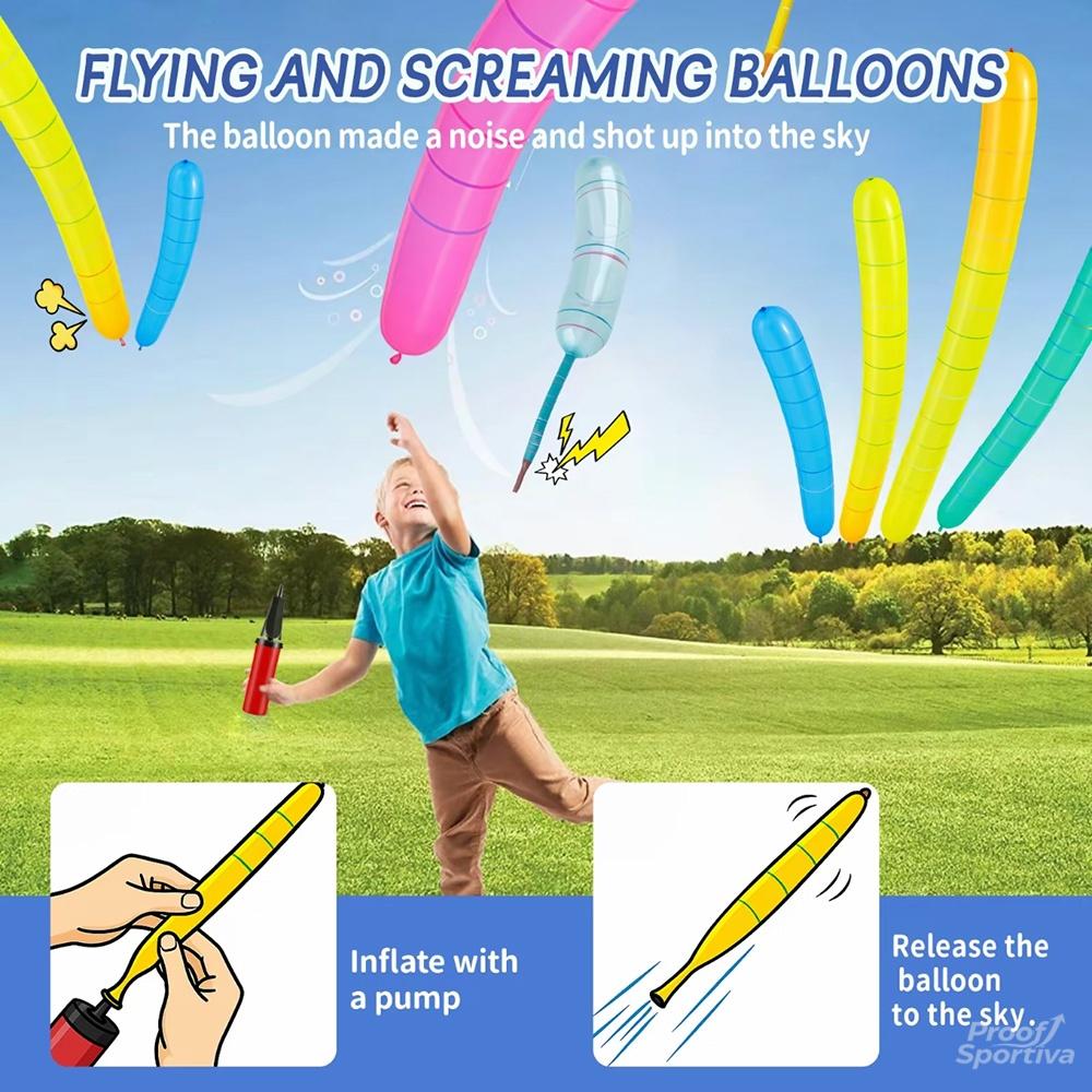 100 rocket balloons with two air pumps, colorful giant rocket balloons for parties