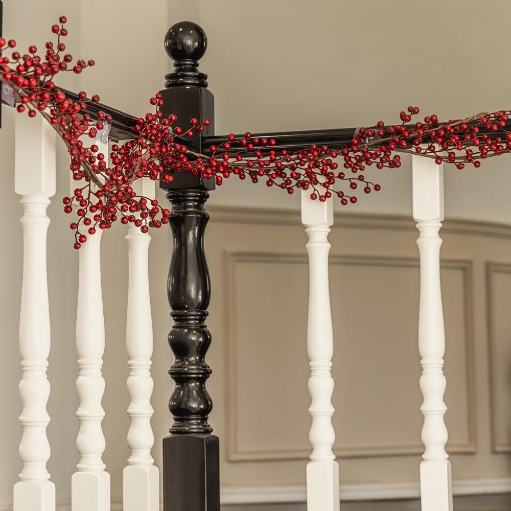 1pc Christmas Red Berry Garland, Artificial Red and Burgundy Berry Christmas Garland for Indoor Outdoor Home Fireplace Decoration for Winter Holiday New Year Decor (Red)