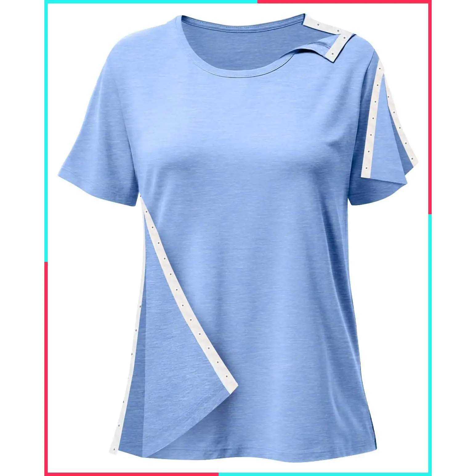 Post Shoulder Surgery Shirts for Women - Short Sleeve Full Snap-Open Arm Shoulder Recovery and Chemo Clothing