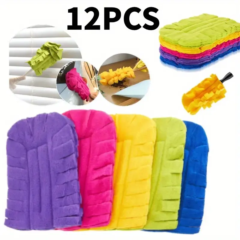 12-Piece Soft Household Fleece Duster Refill Pads, Reusable Hand Dusters Cover for Ceiling Fan & Hardwoods, Washable, Rainbow Colors, Handle Not Included