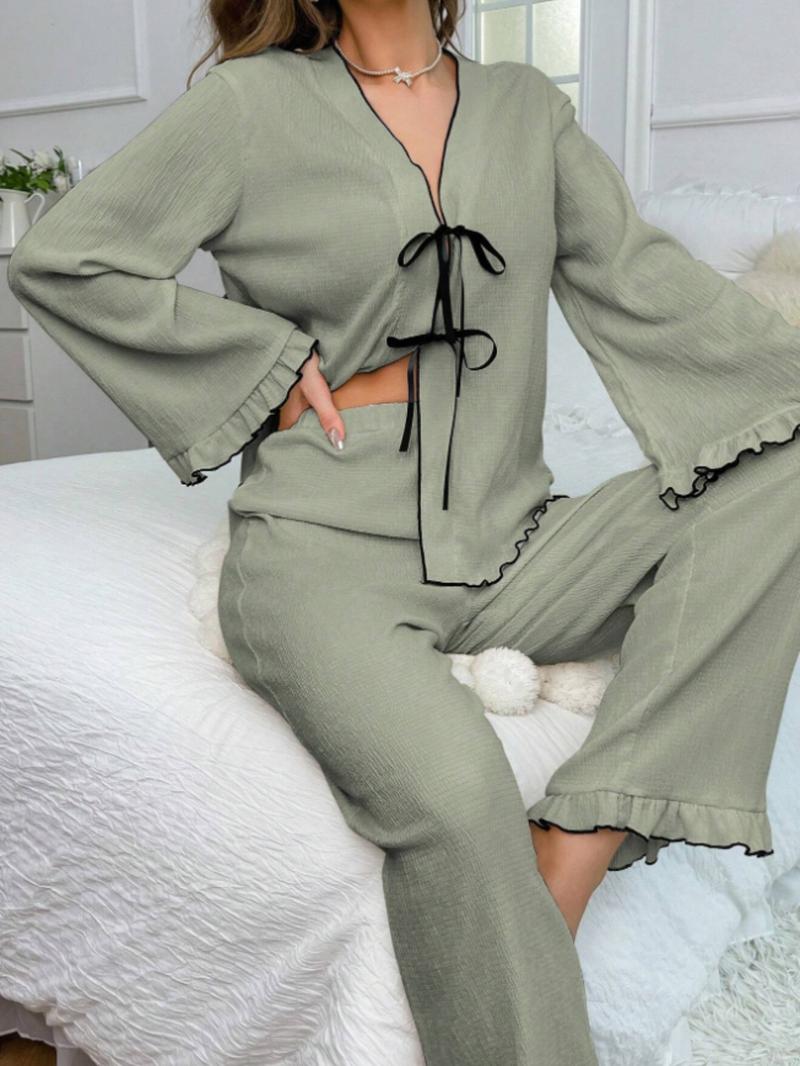 Women's Solid Loungewear Set, Casual Comfy Long Sleeve Top & Pants PJ Set, Ladies Sleepwear Pajama Set for All Seasons