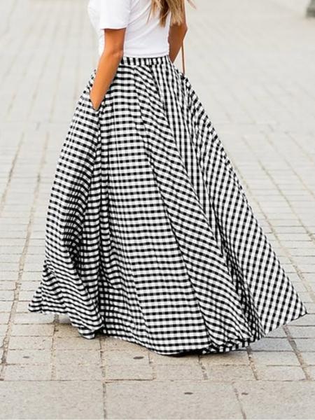 Women's Plaid Print Elastic Waist Side Pocket Maxi Skirt, Casual Long A-Line Dress, Spring & Fall Fashion, Comfortable Fit