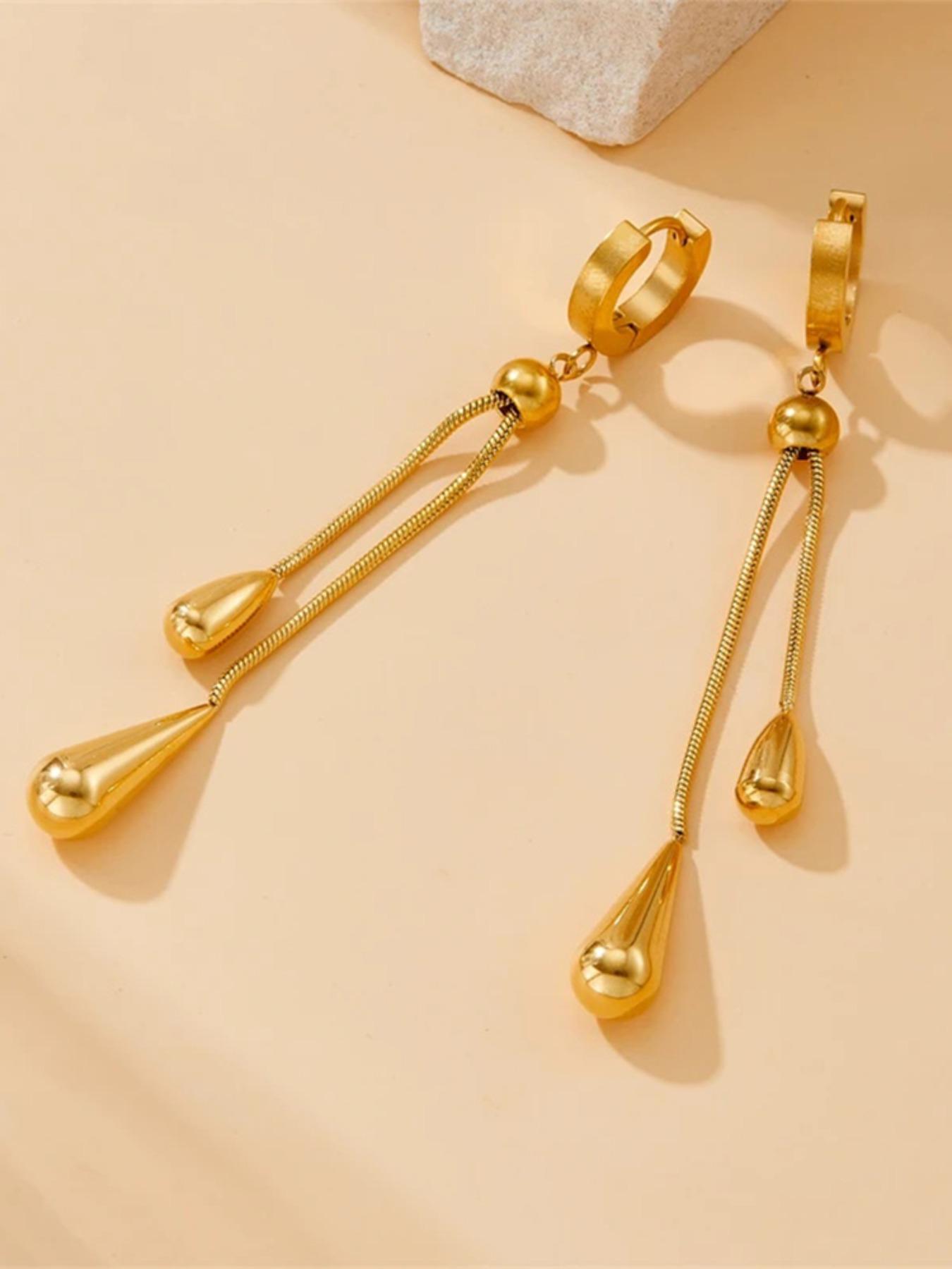 2Pcs 316L Stainless Steel Adjustable Water Droplet Tassels Necklace Earrings Women New Golden Fashion Jewelry Set Party Gifts