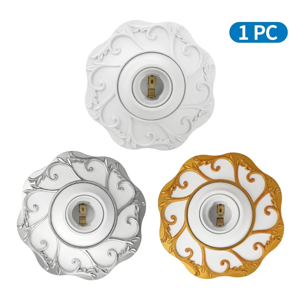 E27 Lamp Holder, /silver Color/ Flower Relief Round Fixed Base, Simple Lamp Seat, Suitable for Home Office Industrial Use