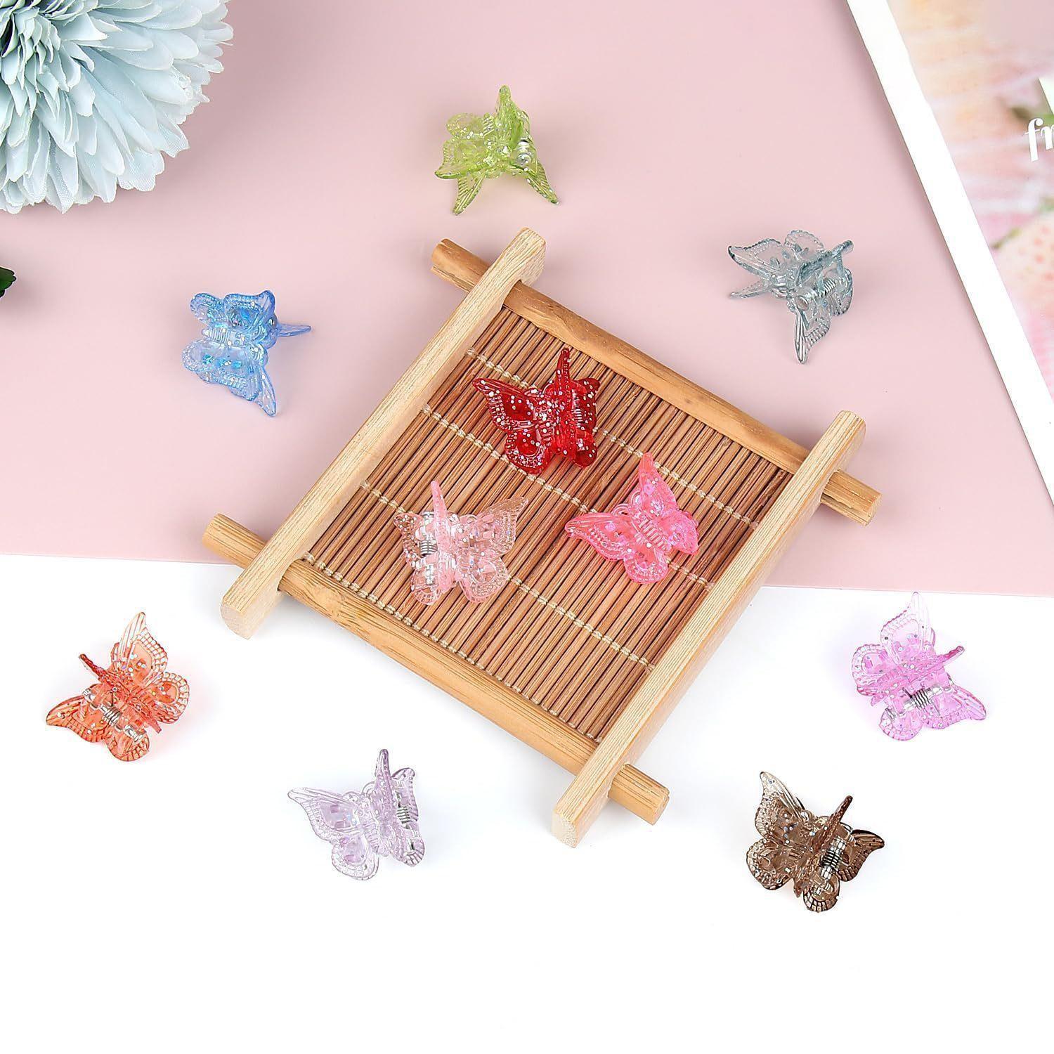 50 Pcs Shiny Mini Butterfly Hair Clips, Candy Color Spray Paint, Gentle on Hair, Perfect for Side Bangs and Boat Hairstyles