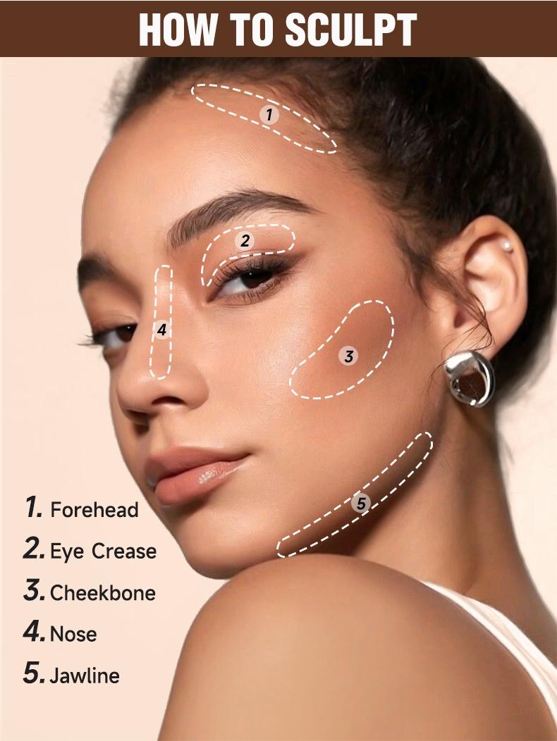 4-Color Face Contouring Liquid, Natural Highlighter, Bronzer, Waterproof Matte Finish, Multi-Functional Bronzing Makeup Stick, Long-Lasting Skin Brightener, Highlighting Stick, Contour Cheek
