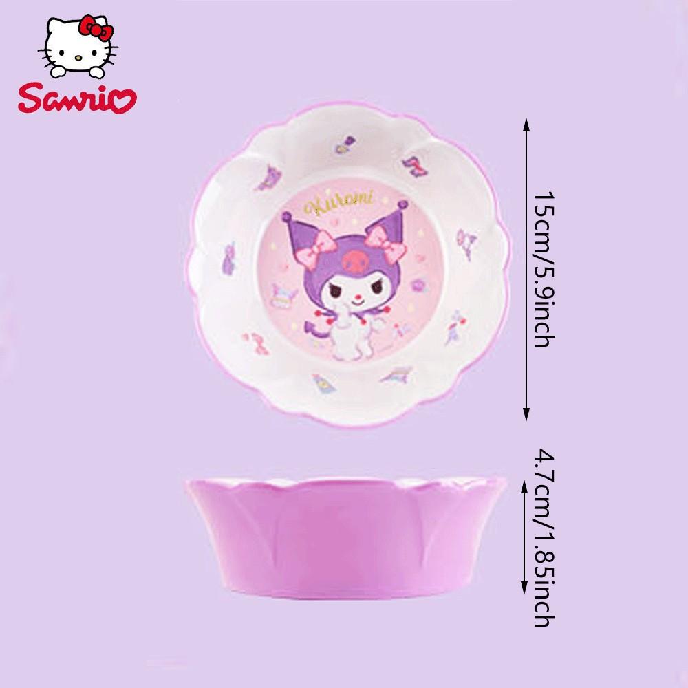Sanrio Kuromi Melamine Plate, Cute Flower Ruffle, Round Dessert Dish, Kawaii Salad Snack Dinnerware, Salad Plates, Durable Plastic Tray, 1pc, Decorative Plates