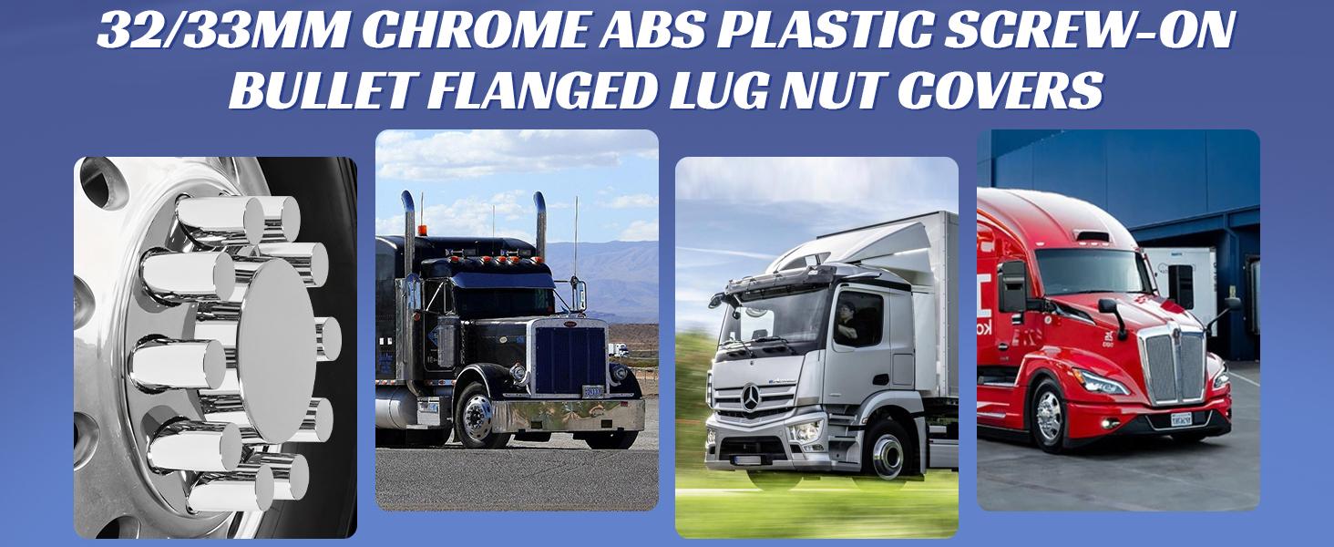 60Pcs 33mm Lug Nut Covers Chrome, Semi Trucks Lug Nut Covers ABS Plastic Anti-Rust Screw-on Easy to Install, Nut Caps for Semi Trucks Trailer