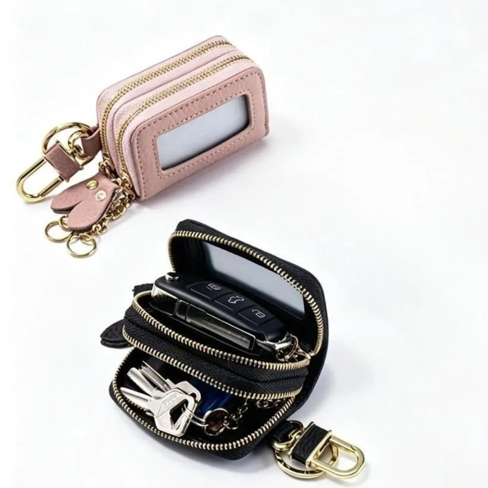 Premium Dual Layer Genuine Leather Car Key Holder, 8*5.5cm Cowhide Key Fob Cover, Business Style No RFID Blocking Key Case, Durable All-Season Car Accessory for Commute & Daily Use