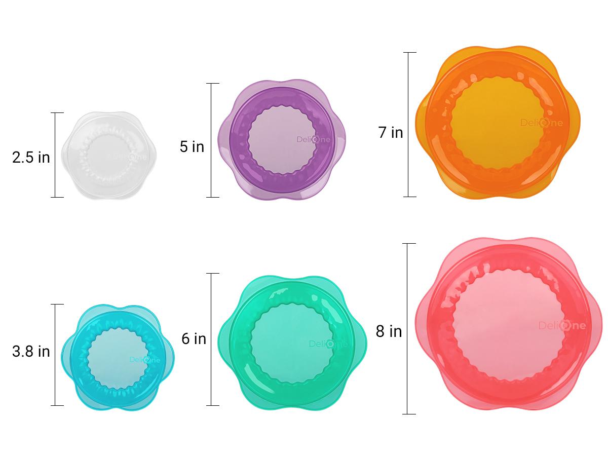 CuLiDing Kitchen Food Storage Silicone Lids - Reusable Flexible Bowl Lids for Cups or Square Containers, Fridge and Microwave Safe, Mixed Sizes, 6PCS