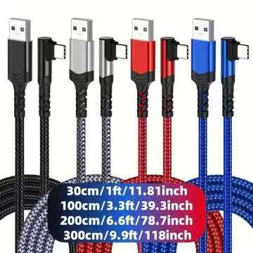 Fast Charging Type-C Data Cable, Right Angle USB to USB-C Design, Compatible with Samsung Huawei Xiaomi Redmi Oppo Oneplus Cellphone Smartphones