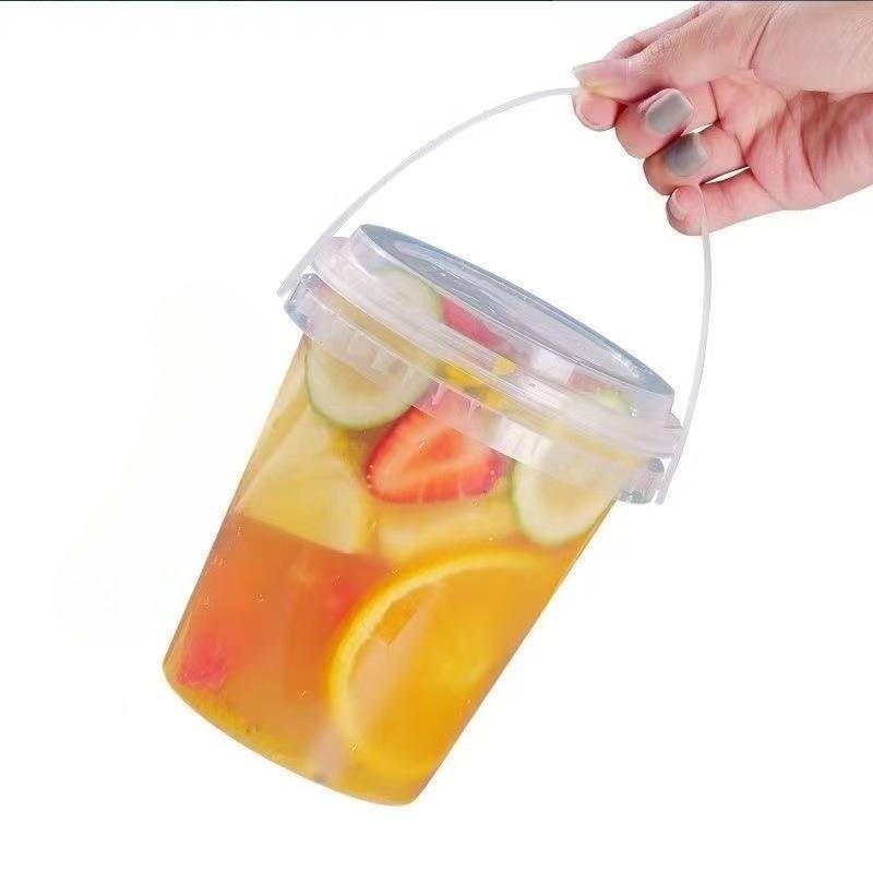 6-piece set of 500ml disposable plastic beverage containers with handles, lids, and straws; transparent fruit tea/bubble tea cups; suitable for takeout; food-grade PP portable juice containers; Plastic Clear Cups