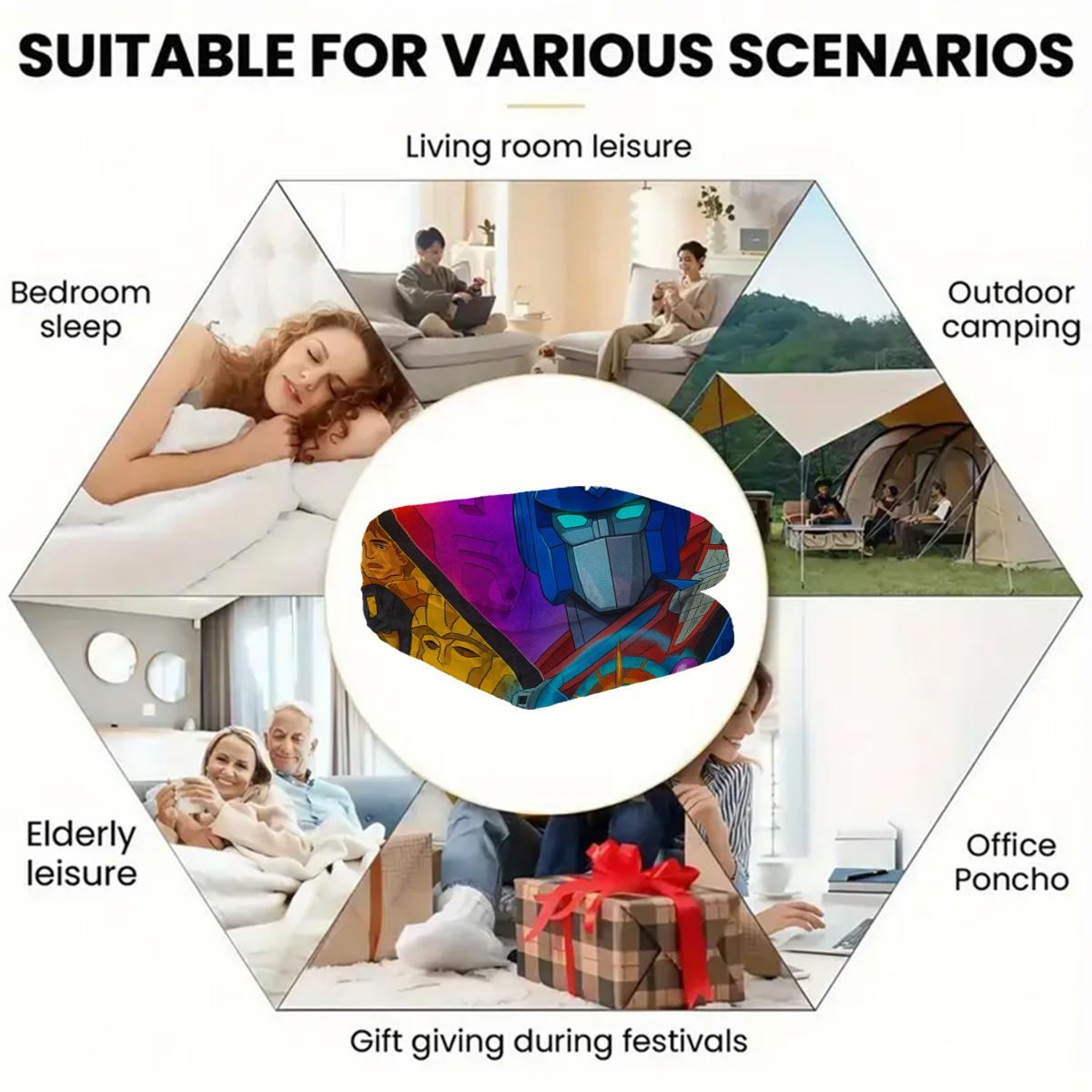 Transformers Cybertron Legend Plush Blanket, Luxurious Soft Warm Multifunctional Throw for Sofa Bed Car Office Camping, All-Season Gift