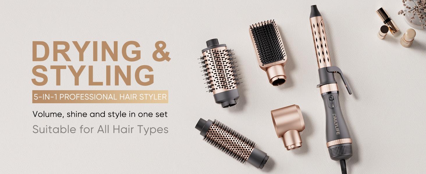 5-in-1 Multifunctional Hair Styling Tool Ionic Ceramic Straightener & Curler Set with 3 Heat Speed Settings for All Hair Types