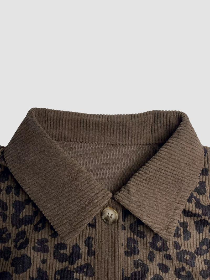 Women's Leopard Print Lapel Jacket, Vintage and Unique Style, Perfect for Daily Shopping, Coffee Dates, Casual Wear