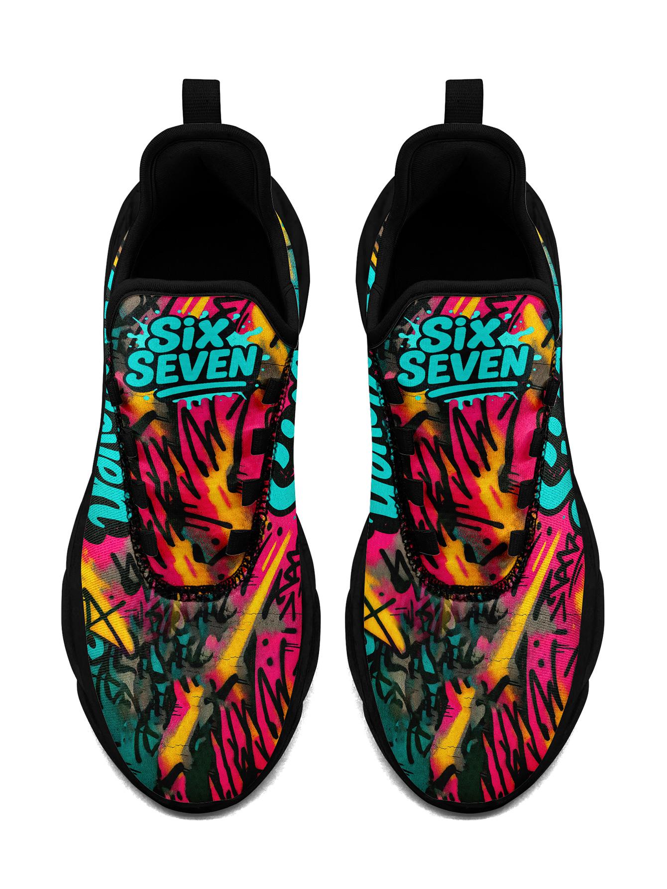 Stylish Women's SixSeven Breathable Athletic Shoes, Graphic Print Sneakers, Comfortable Lightweight Footwear, Fashionable Women's Sneakers for Gym Outings and Fitness-Inspired Wear