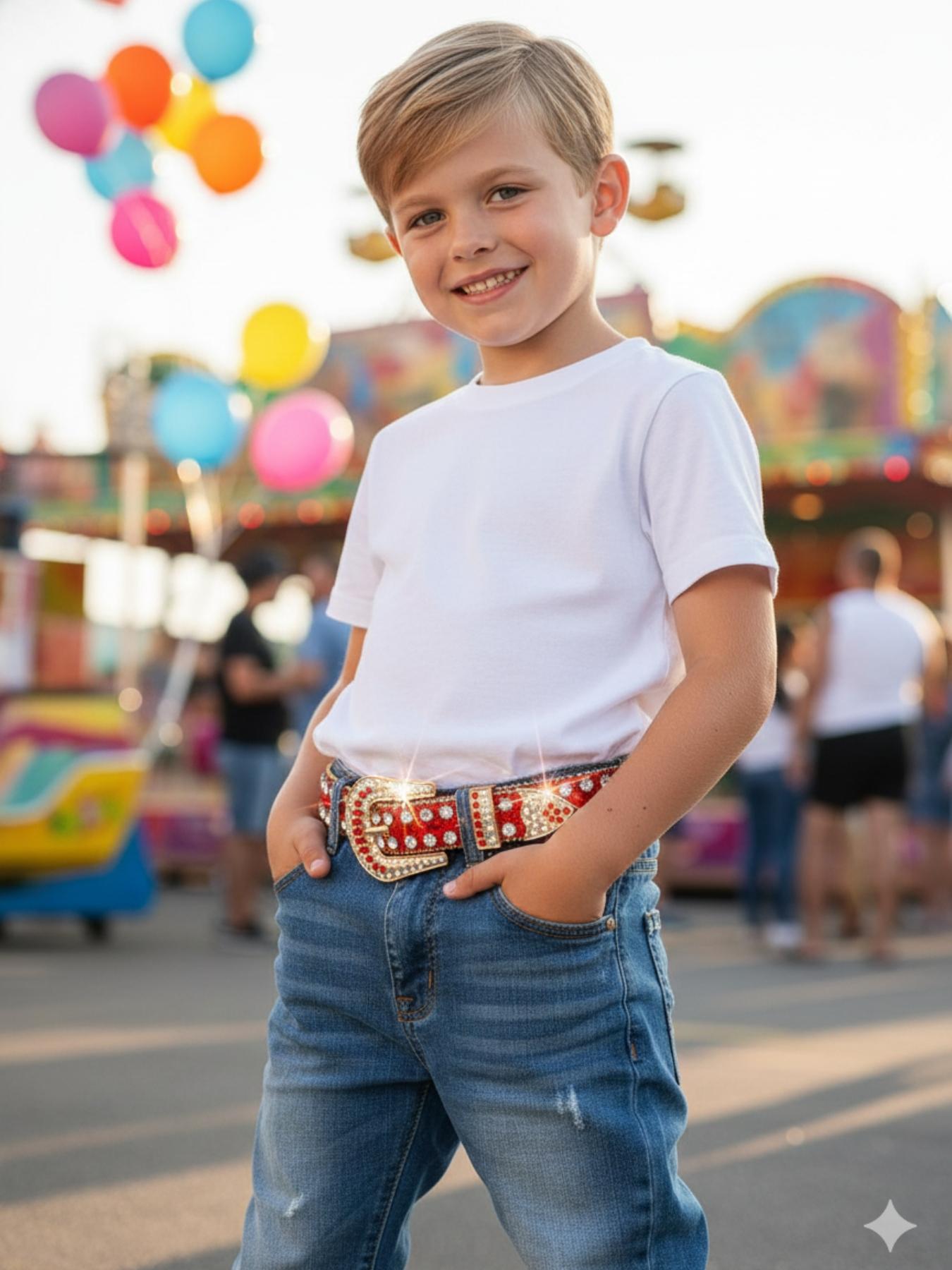 Rhinestone Studded Buckle Belt for Kids & Teens - 75-95cm Adjustable Sparkly Crystal Belt, Shiny Party & Performance Accessory