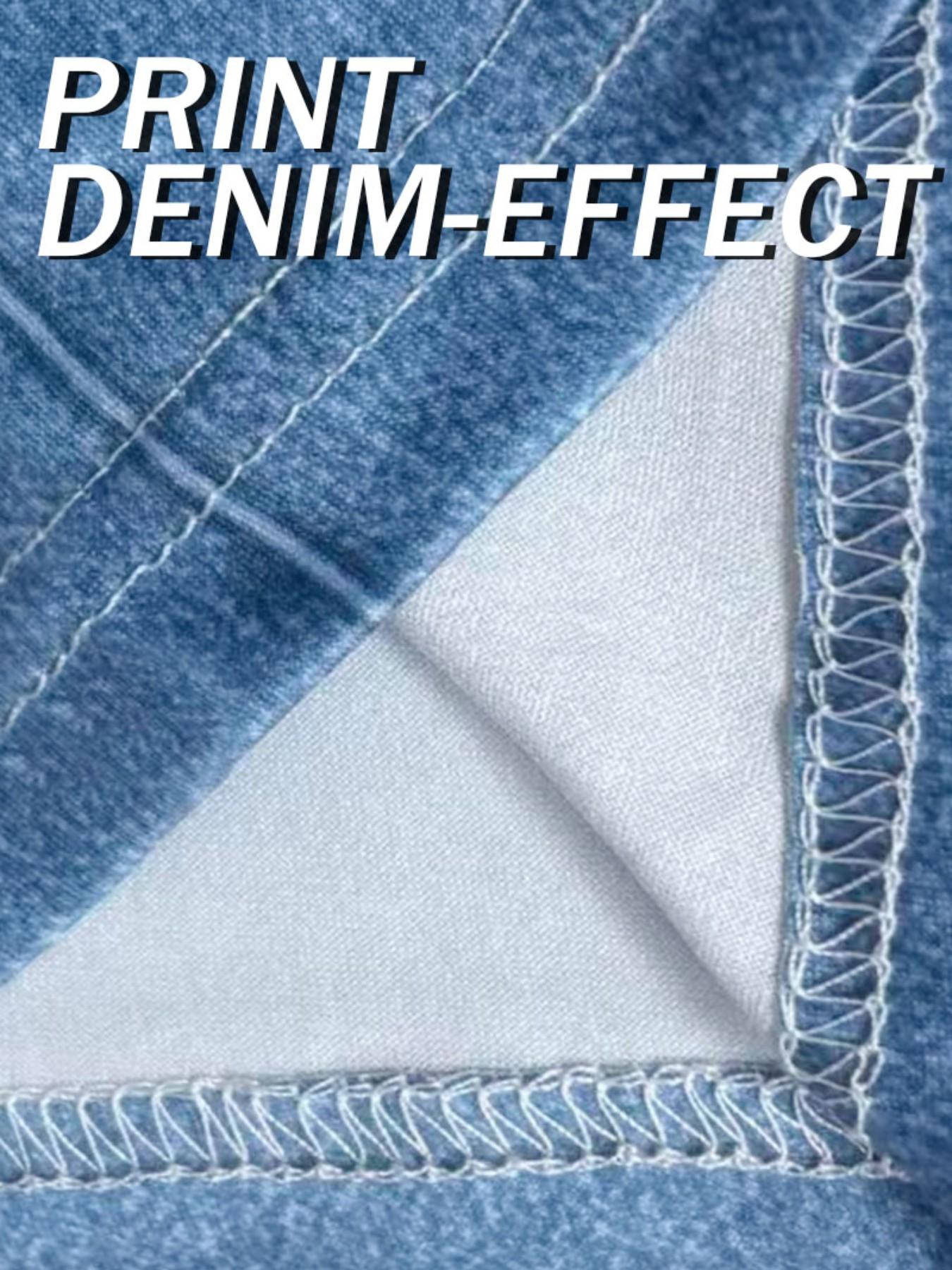 Women's Printed Skinny Pants Non-Denim Fabric, Ladies Half-Length Shorts, Faux Denim Print Bottoms, All Seasons Clothing