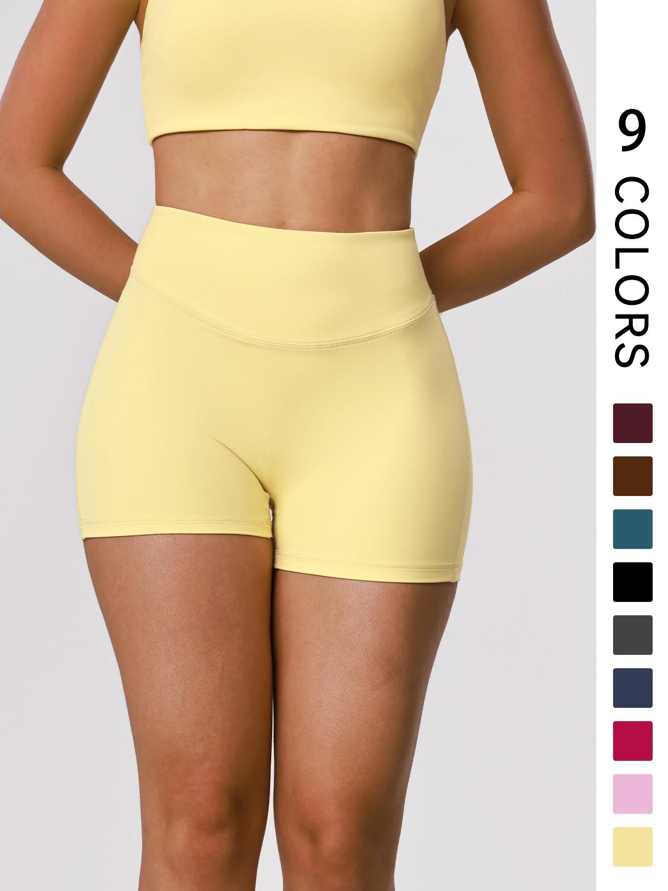 Sodalemon Women's Solid High Waist Gym Shorts, Casual Comfy Breathable Skinny Shorts for Yoga Gym Workout Running, Ladies Sportswear for All Seasons