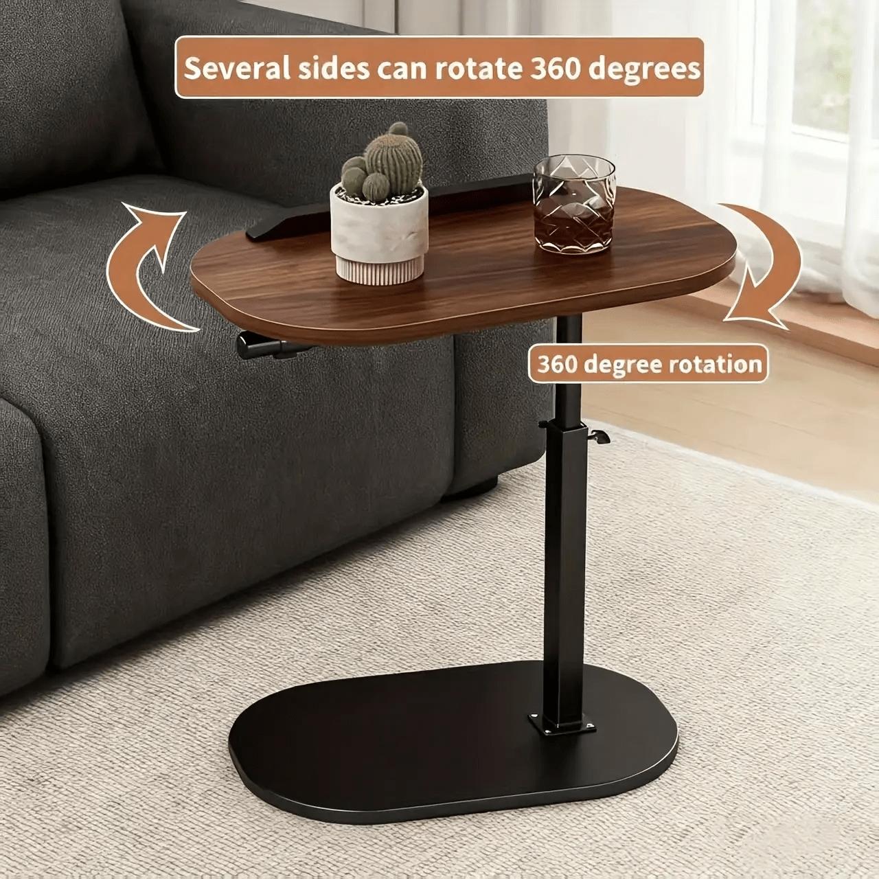 Adjustable Folding Side Table|  C-Frame Structure,20.47- 29.92inch Height Range, Mixed Wood Metal,360 Degree Rotating Desktop,Multifunctional Indoor and Outdoor Use Laptop Table, Modern Accent Tables