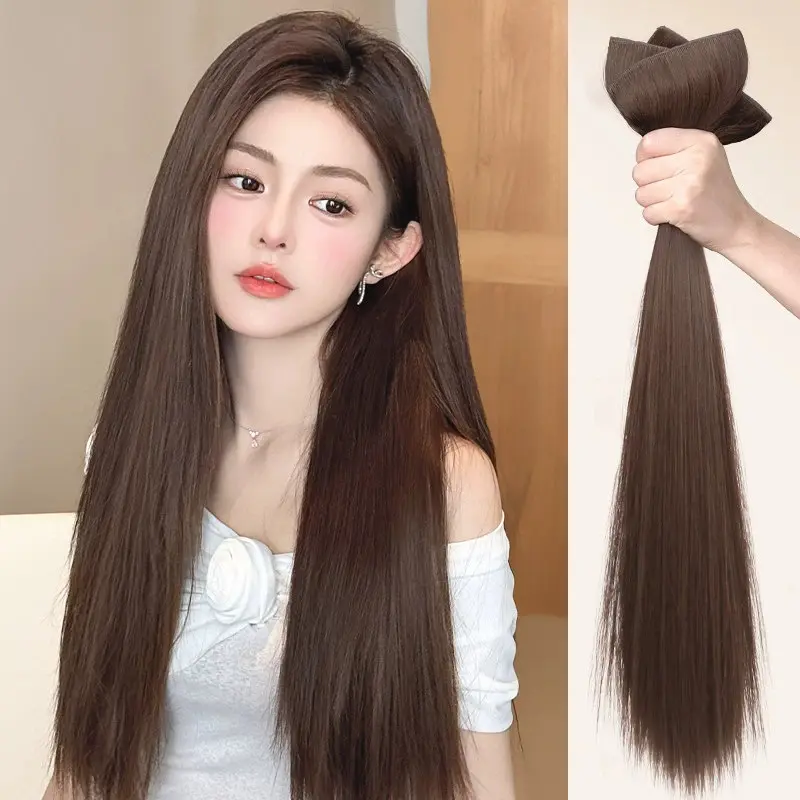 18 Inch 3‑Piece Clip In Straight Hair Extensions, Natural Black Synthetic Clip‑on Hair Pieces, Multi‑Piece Set for Women Adding Hair Volume Fullness Daily Party Hairstyle