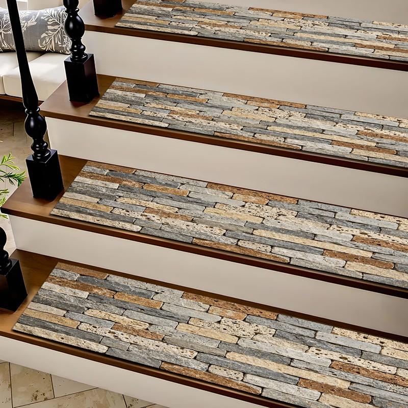 6/8/15 Piece Stair Mat Set, Stair Tread Rug, Retro Stone Texture, Non-Slip Rubber Bottom, Indoor Outdoor Use, Perfect for Kids, Elderly, Pets