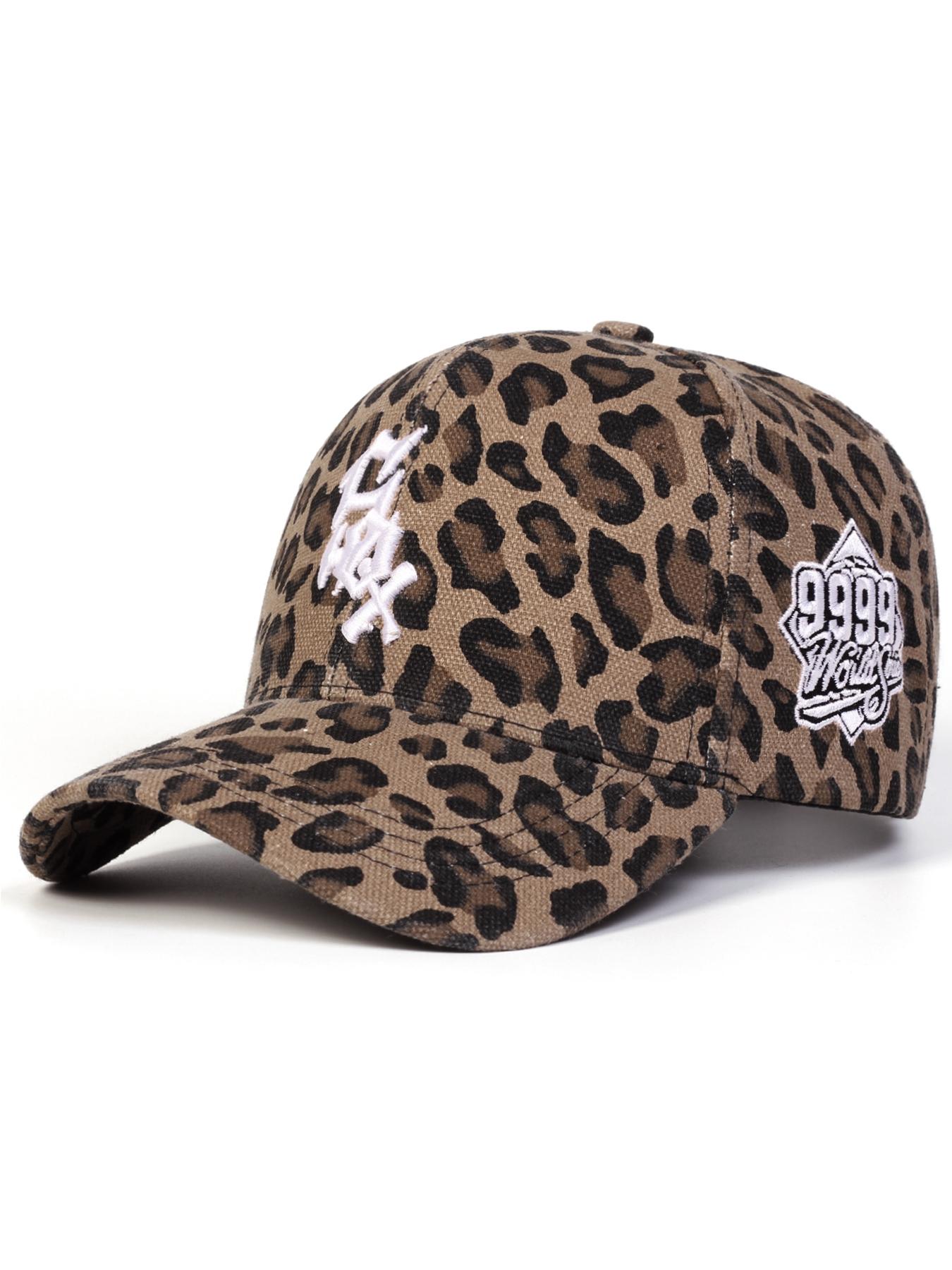Unisex Sox Letter Embroidered Leopard Print Baseball Cap, Adjustable Outdoor Sun Protection Hat for Travel Beach Vacation