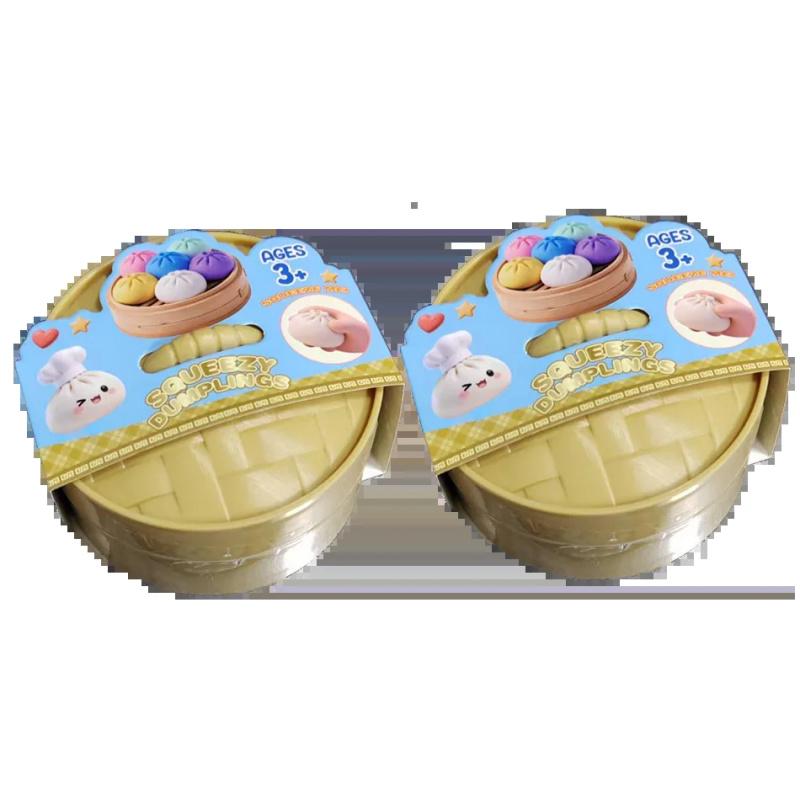 New Colorful Dumpling Squishes Stress Ball Fidget Sensory Toy Simulation Food Squishies Bun with Steamer Squeeze Dough Ball Gift