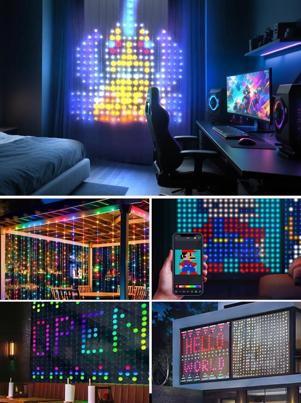 Smart LED RGB Curtain Light, 16 Million Colors, APP Control DIY Pattern & Picture Upload Atmosphere Lamp, IP67 Spherical String Holiday Party Lights For Indoor and Outdoor Window Decoration